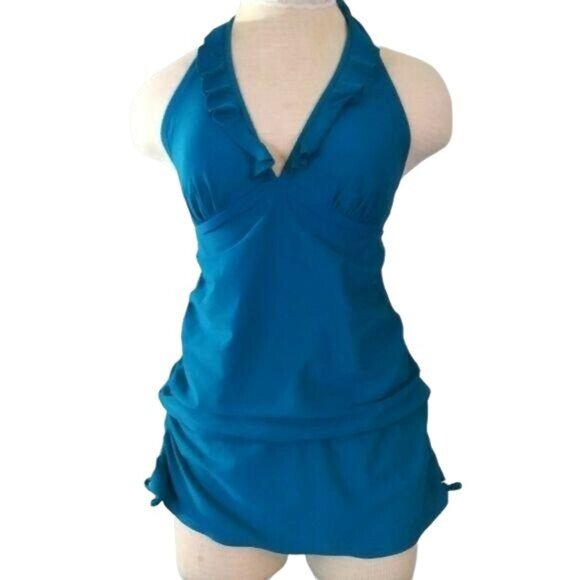 Merona Womens Two-Piece Tankini Swim Top Skirted Bottom Set Teal Size Small - Picture 2 of 10